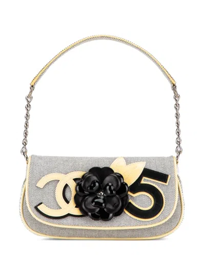Pre-owned Chanel 2005-2006 Canvas Camellia Cc No. 5 Shoulder Bag In Yellow