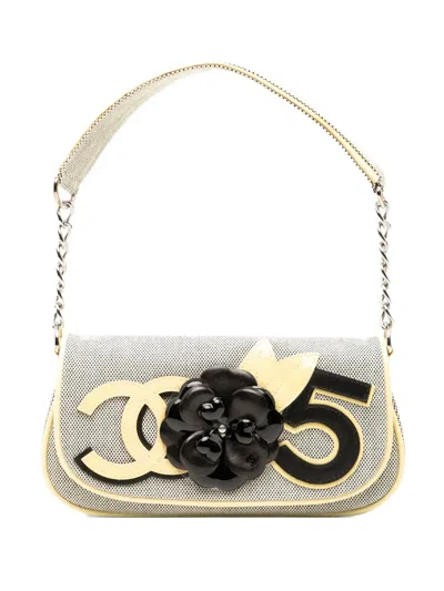 Pre-owned Chanel 2005-2006 Canvas Cc Camellia No. 5 Shoulder Bag In Yellow