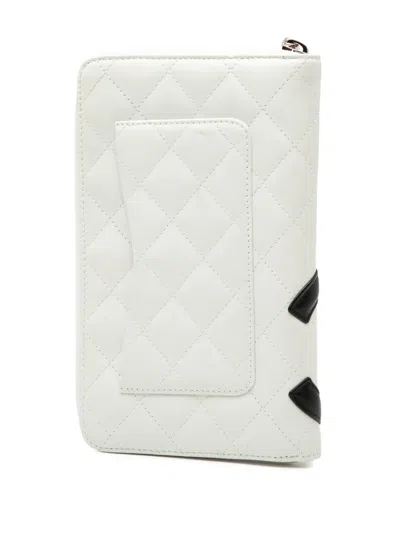 Pre-owned Chanel 2005-2006 Cc Quilted Lambskin Cambon Ligne Zippy Organizer Wallet Long Wallets In White