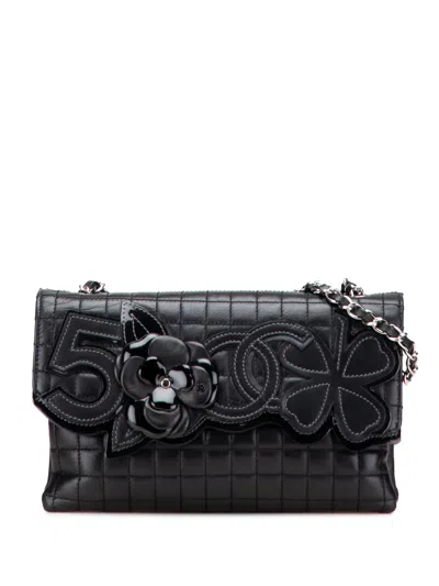 Pre-owned Chanel 2005-2006 Choco Bar Calfskin No. 5 Camellia Cc Shoulder Bag In Black