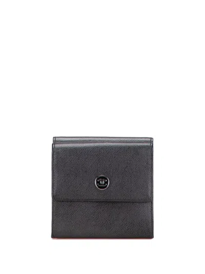 Pre-owned Chanel 2005-2006 Grained Calfskin Cc Button Flap Trifold Wallet Small Wallets In Black