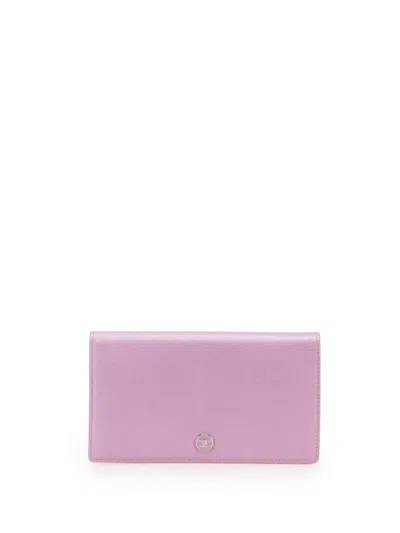 Pre-owned Chanel 2005-2006 Grained Calfskin Cc Button Yen Wallet Long Wallets In Purple