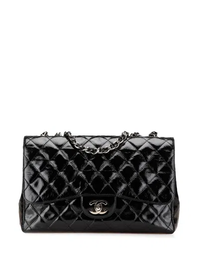 Pre-owned Chanel 2005-2006 Jumbo Classic Crinkled Patent Single Flap Shoulder Bag