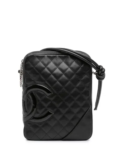 Pre-owned Chanel 2005-2006 Lambskin Cambon Ligne Crossbody Bag In Black