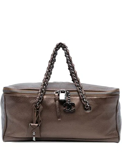 Pre-owned Chanel 2005-2006 Large Cc Luxe Ligne Bowler Handbag In Brown