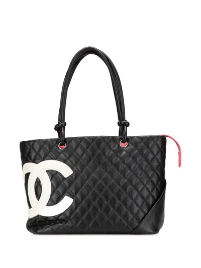 Pre-owned Chanel 2005-2006 Large Lambskin Cambon Ligne Tote Bag In 黑色