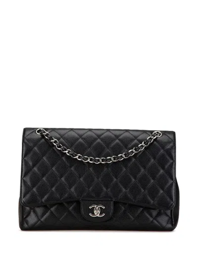 Pre-owned Chanel 2005-2006 Maxi Classic Caviar Single Flap Shoulder Bag In Black