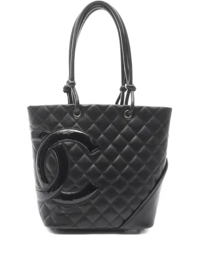 Pre-owned Chanel 2005-2006 Medium Cambon Line Leather Tote Bag In Black
