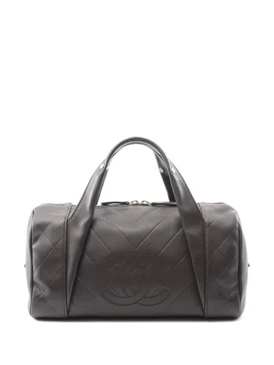 Pre-owned Chanel 2005-2006 Mini Boston V-quilting Tote Bag In Brown