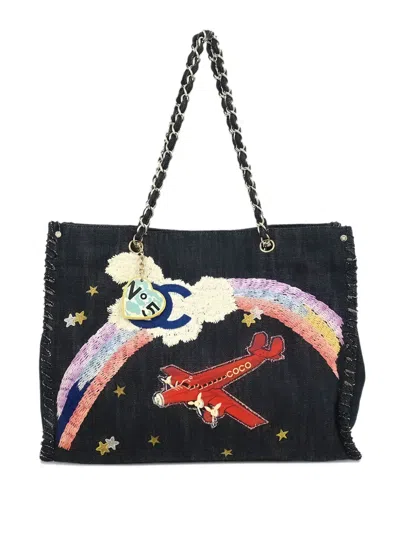 Pre-owned Chanel 2005-2006 Night Flight Tote Bag In Blue