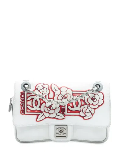 Pre-owned Chanel 2005-2006 Nylon Sport Camellia Flap Shoulder Bag In White