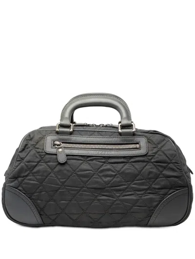 Pre-owned Chanel 2005-2006 Paris New York Quilted Nylon Duffle Handbag In Gray