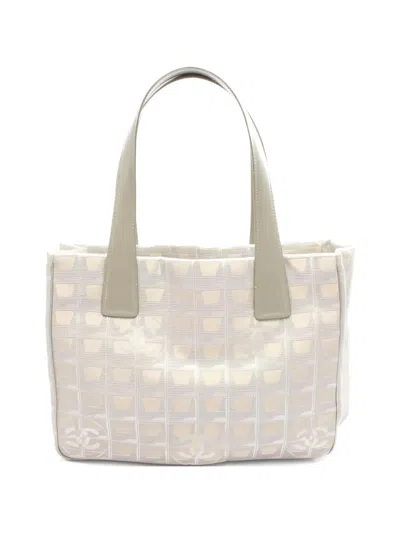 Pre-owned Chanel 2005-2006 Pm New Travel Line Canvas Tote Bag In Neutral
