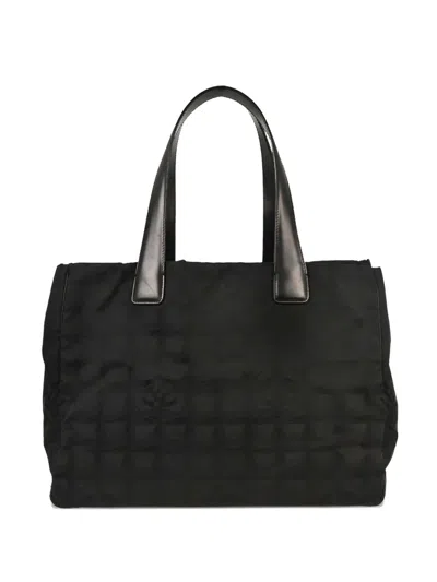Pre-owned Chanel 2005-2006 Travel Line Jacquard Tote Bag In Black