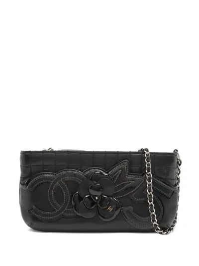 Pre-owned Chanel 2005-2006s Camellia No.5 Quilted-leather Shoulder Bag In Black