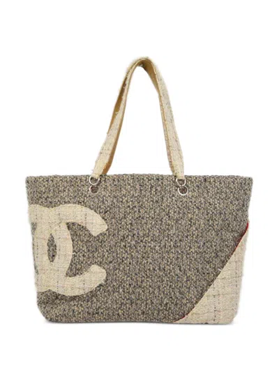 Pre-owned Chanel 2005 Cambon Bouclé Tote Bag In Neutrals