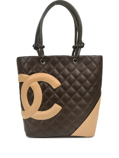 Pre-owned Chanel 2005 Cambon Ligne Tote Bag In Brown