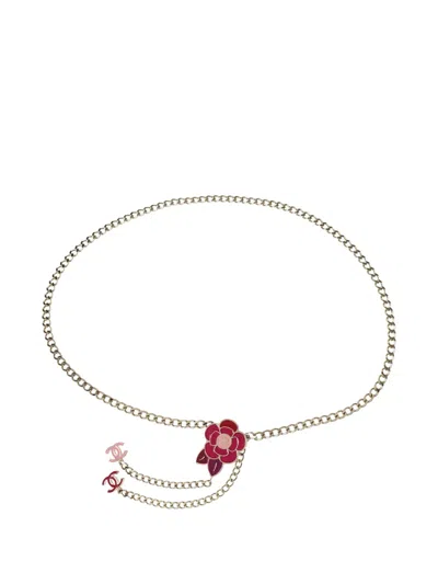 Pre-owned Chanel 2005 Camellia Charm Chain Belt In Silver
