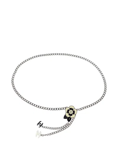 Pre-owned Chanel 2005 Camellia-charm Chain Belt In Silver