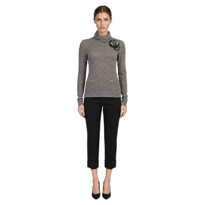 Pre-owned Chanel 2005 Camellia Striped Turtleneck Sweater Brown 38 S