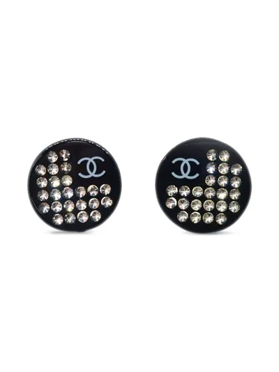 Pre-owned Chanel 2005 Cc Button Clip-on Earrings In Black