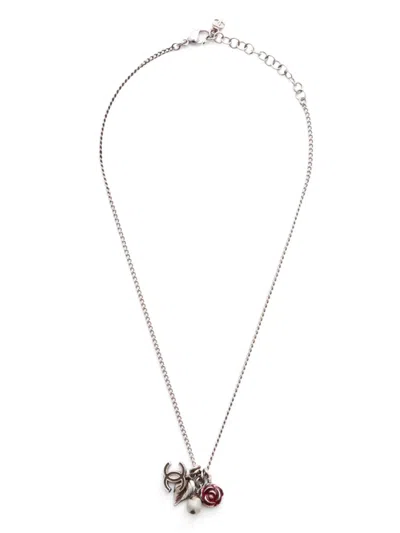 Pre-owned Chanel 2005 Cc Camélia Charm Necklace In Silver