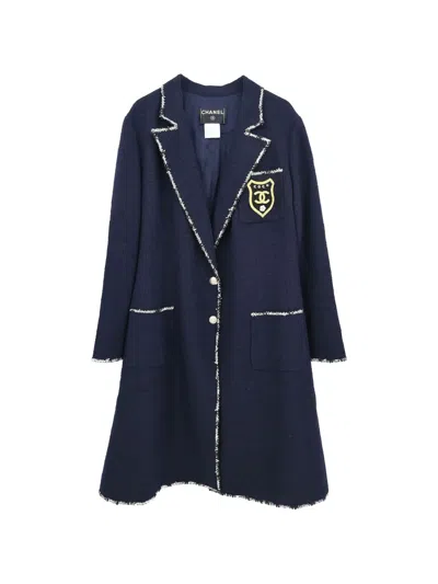 Pre-owned Chanel 2005 Cc Crest-patch Coat In Blue
