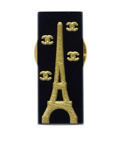 Pre-owned Chanel 2005 Cc Eiffel Tower Brooch In Gold