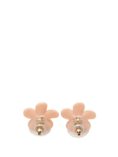 Pre-owned Chanel 2005 Cc Gold Plated Enamel Camellia Push Back Earrings Costume Earrings
