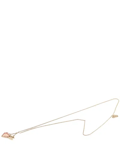 Pre-owned Chanel 2005 Cc Gold Plated Laquered Heart Pendant Necklace Costume Necklace