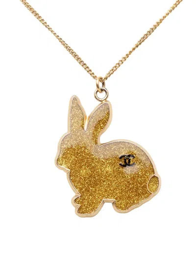 Pre-owned Chanel 2005 Cc Gold Plated Resin Rabbit Pendant Necklace Costume Necklace