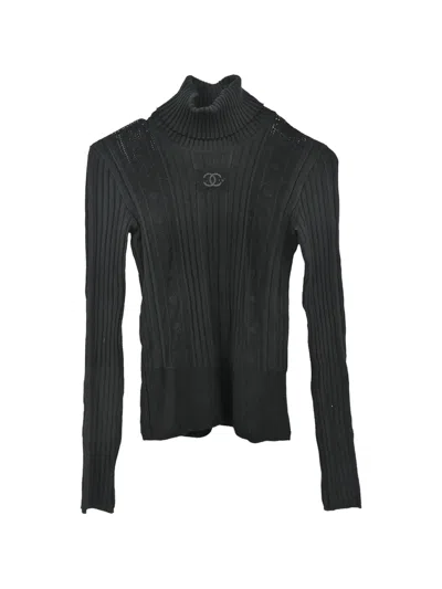 Pre-owned Chanel 2005 Cc Logo Turtleneck Sweater In Black