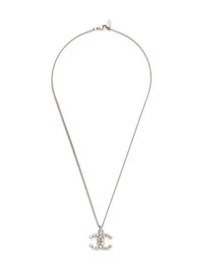 Pre-owned Chanel 2005 Cc-mark Rhinestone-embellished Necklace In Silver