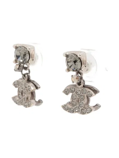 Pre-owned Chanel 2005 Cc Mark Rhinestones Earrings In Silver