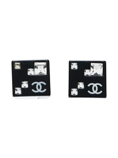 Pre-owned Chanel 2005 Cc Mark Square Earrings In Black