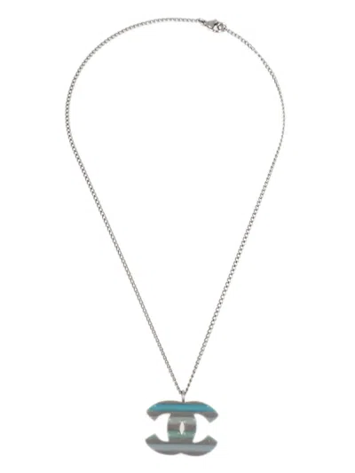 Pre-owned Chanel 2005 Cc-pendant Necklace In Silver
