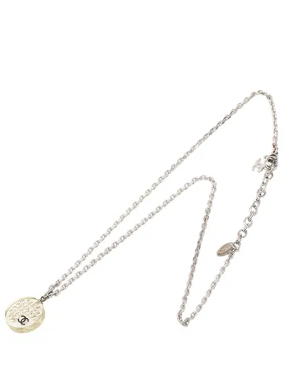Pre-owned Chanel 2005 Cc Silver Plated Resin Rhinestone Pendant Necklace Costume Necklace
