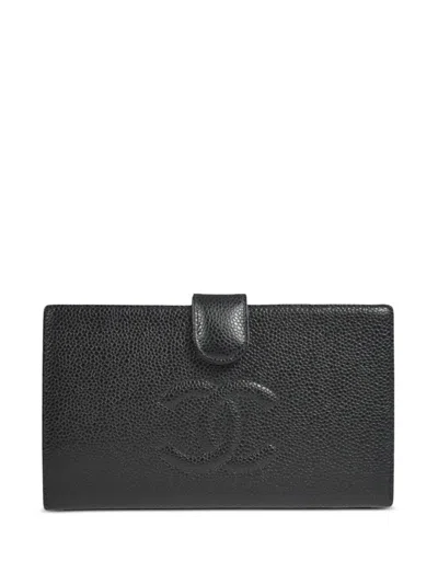 Pre-owned Chanel 2005 Cc Stitch Long Wallet In Black