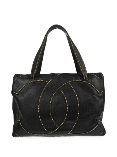 Pre-owned Chanel 2005 Cc Stitch Tote Bag In Black