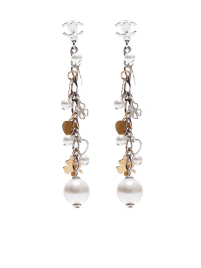 Pre-owned Chanel 2005 Charm Drop Earrings In Silver