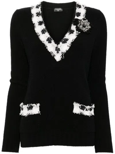 Pre-owned Chanel 2005 Contrasting Knitted Top In 黑色