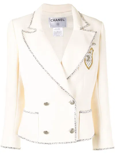 Pre-owned Chanel 2005 Crest Double-breasted Jacket In White