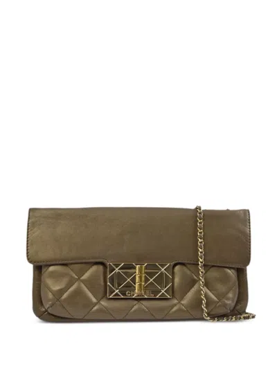 Pre-owned Chanel 2005 Double Chain Shoulder Bag In Brown