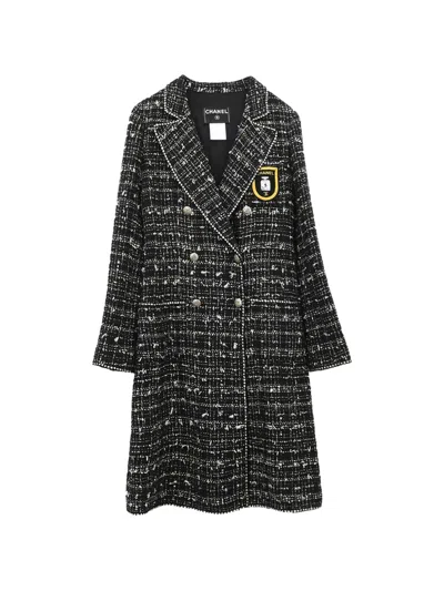 Pre-owned Chanel 2005 Double-breasted Tweed Coat In Black
