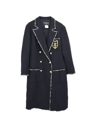 Pre-owned Chanel 2005 Emblem Double-breasted Coat In Blue