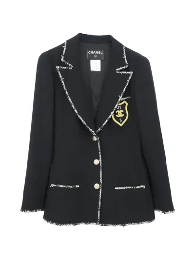 Pre-owned Chanel 2005 Emblem-patch Single-breasted Jacket In Black