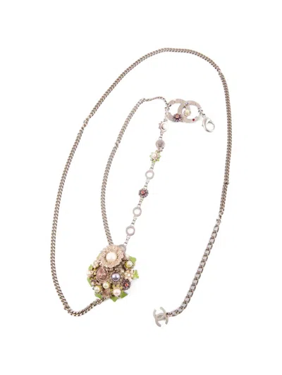 Pre-owned Chanel 2005 Floral-detail Chain Belt In Silver