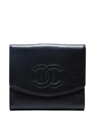 Pre-owned Chanel 2005 Interlocking Cc Leather Wallet In Black