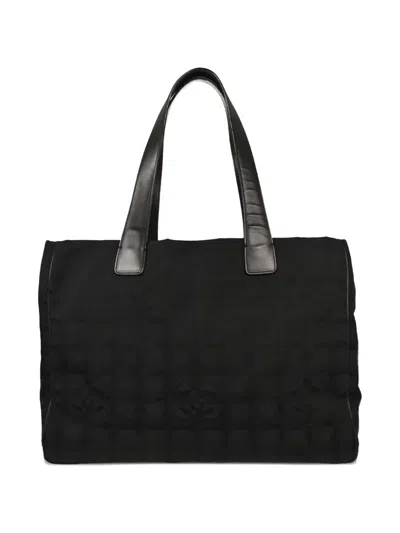 Pre-owned Chanel 2005 Jacquard Travel Line Tote In Black