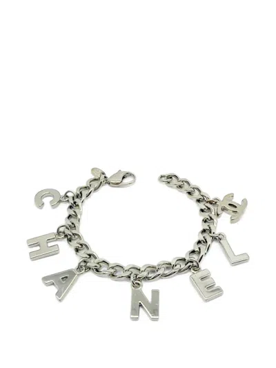 Pre-owned Chanel 2005 Letter Charm Cc Bracelet In Silver
